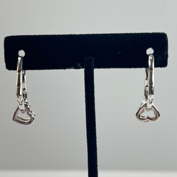 STERLING SILVER S925 HEART SHAPED HOOP EARRINGS WITH 6 FLOATING HEARTS Wt 0.2 oz - Picture 5 of 10